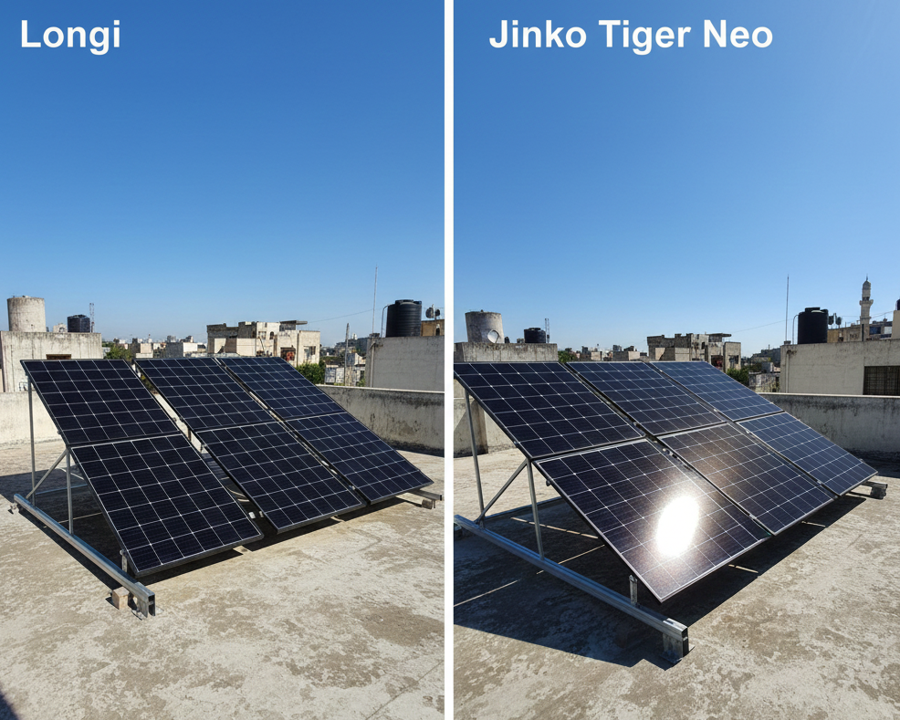 Longi vs Jinko Solar Panels comparison on a rooftop in Pakistan