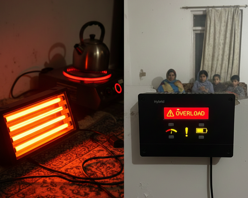 electric heater on solar system causing overload