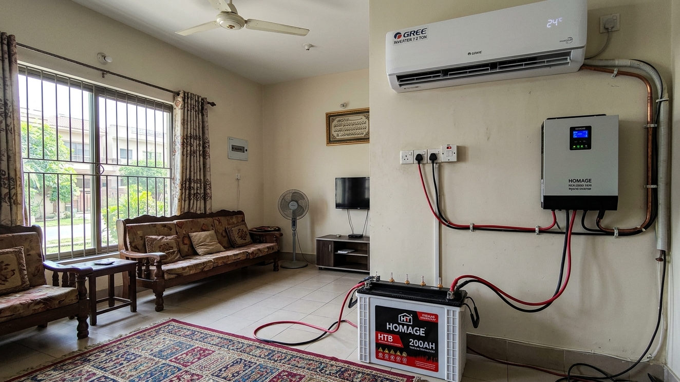How long does a 200Ah tubular battery last on a 1.5 ton AC in Pakistan calculation